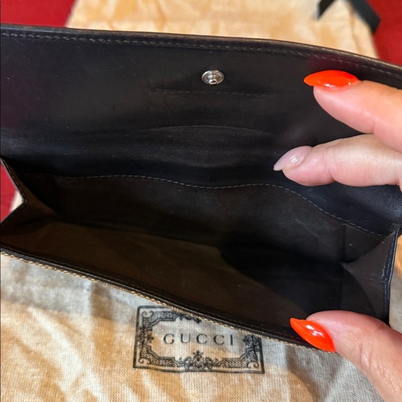 Gucci Black Monogram Clutch Wallet cards leather luxury designer red green women - Picture 5 of 15
